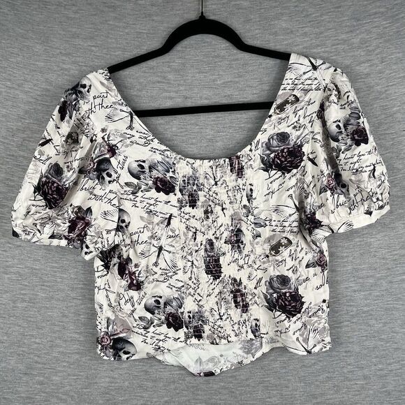 Thorn & Fable Women's Crop Top Extra Large Skull Romeo Juliet Puff Sleeve - Picture 2 of 11